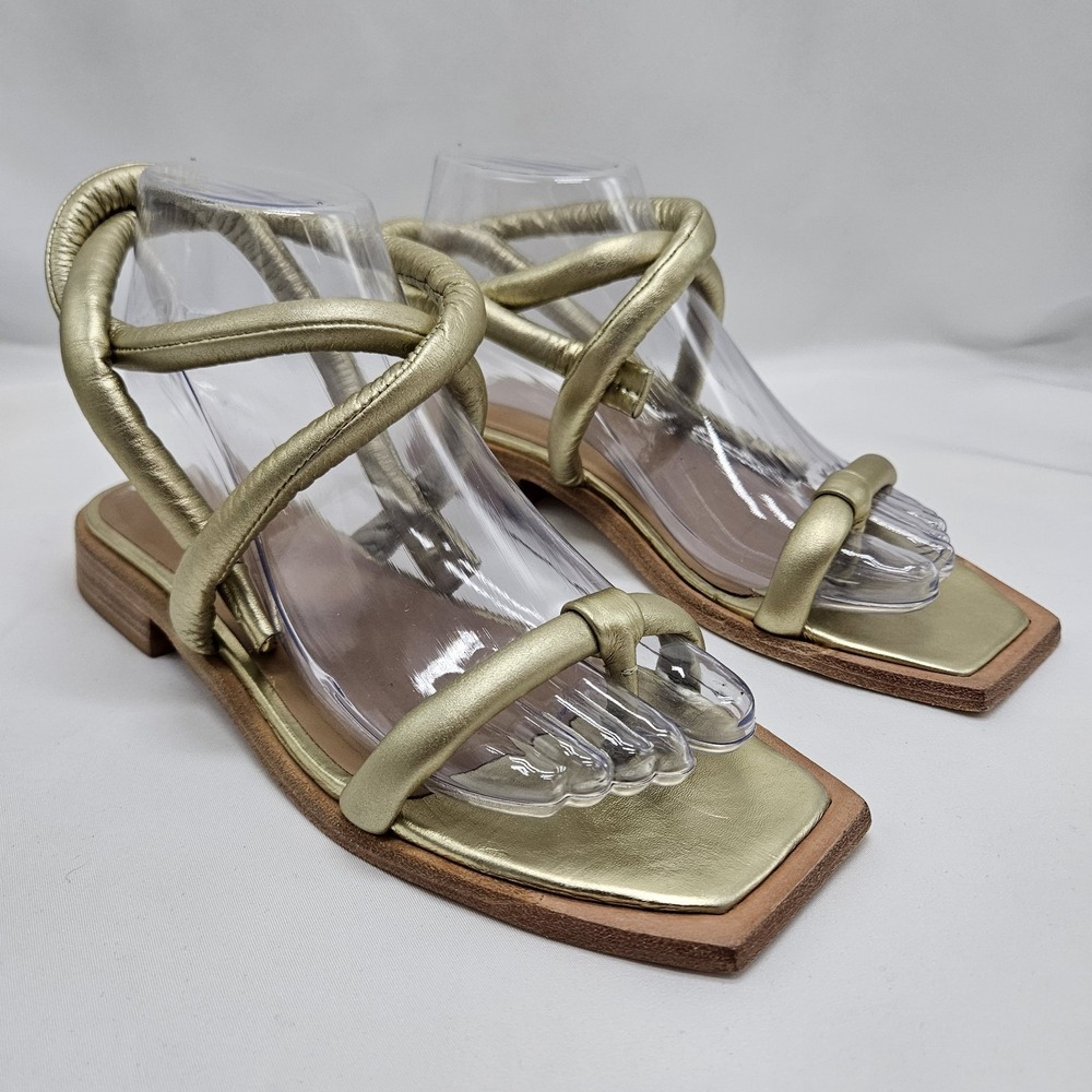 Wal & Pai Women's Shoes Size 37 US 6.5 Square Toe Eureka Sandal Flats Gold Strap